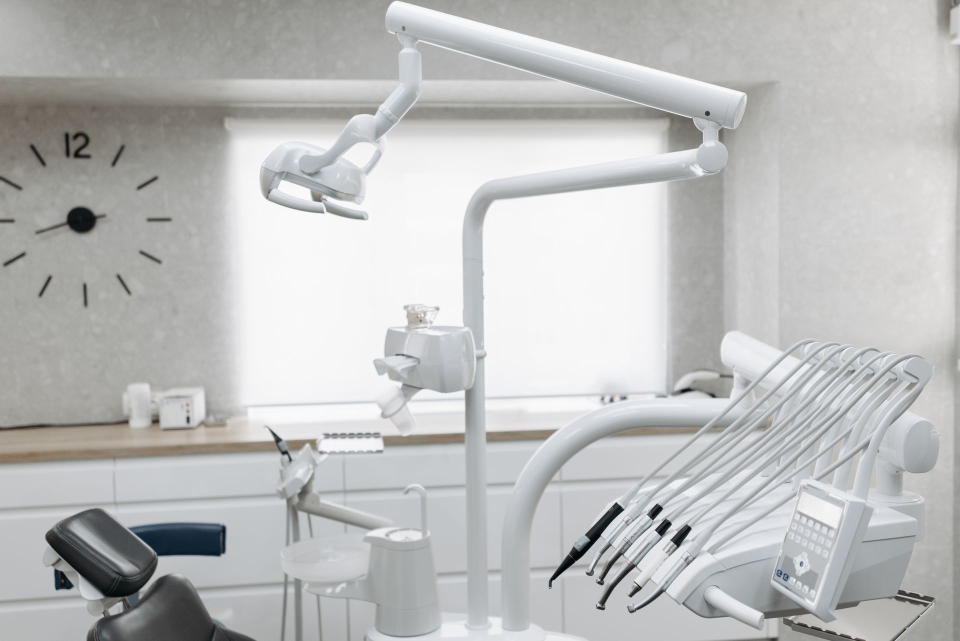 Modern dental operatory room with clean equipment and dentist chair