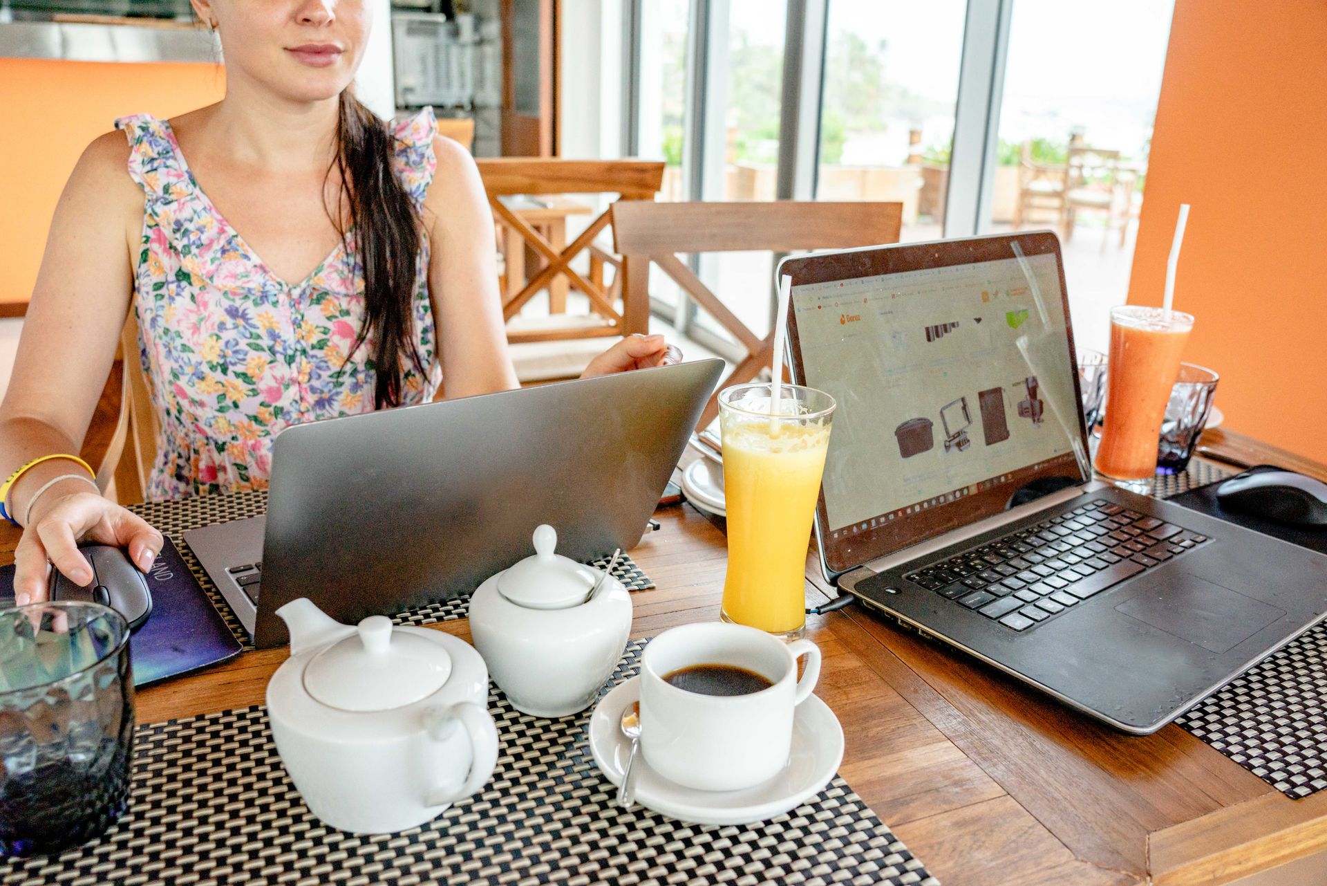 Employee working productively on a laptop from a remote home office setup