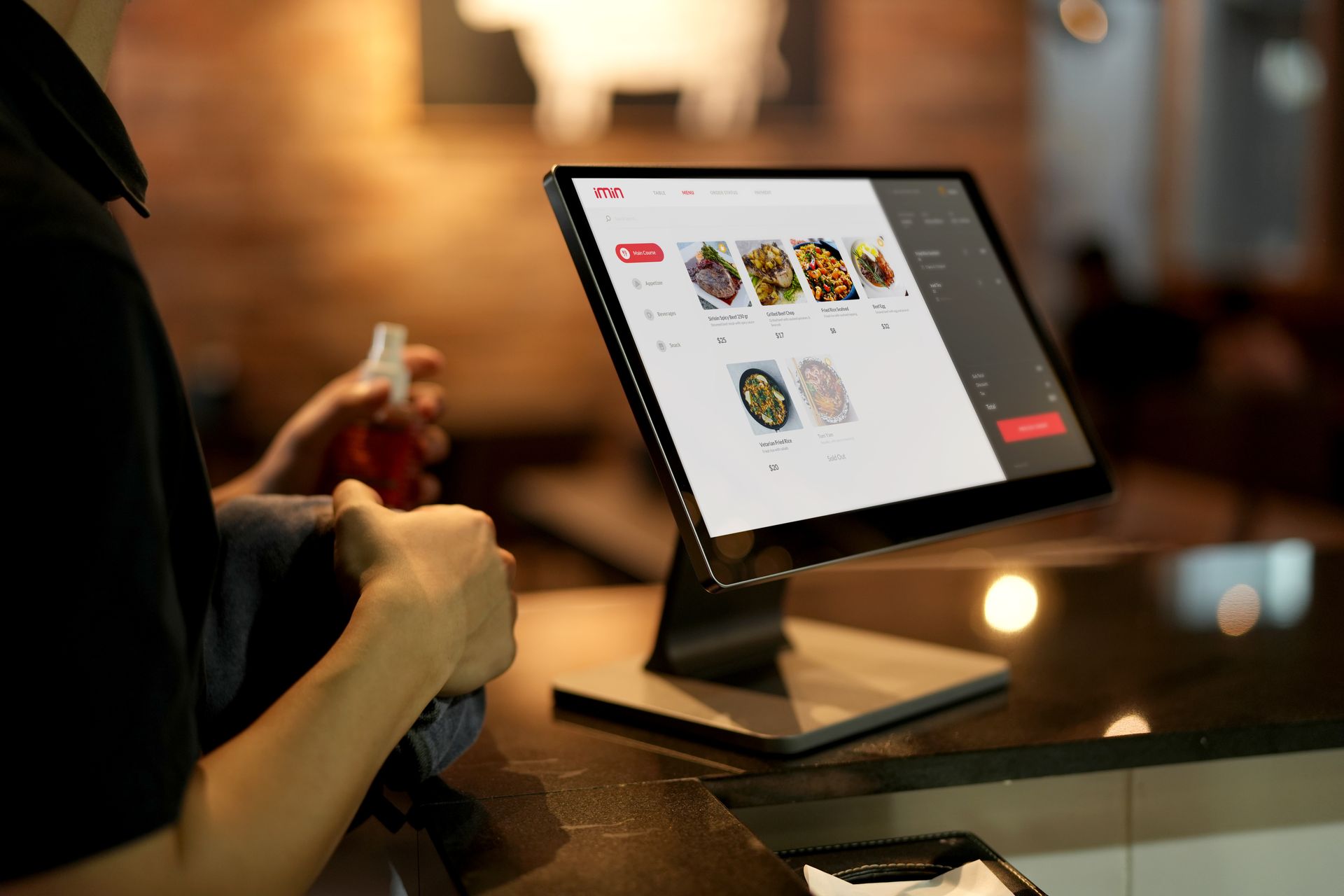 Modern restaurant dining room or touchscreen POS system setup