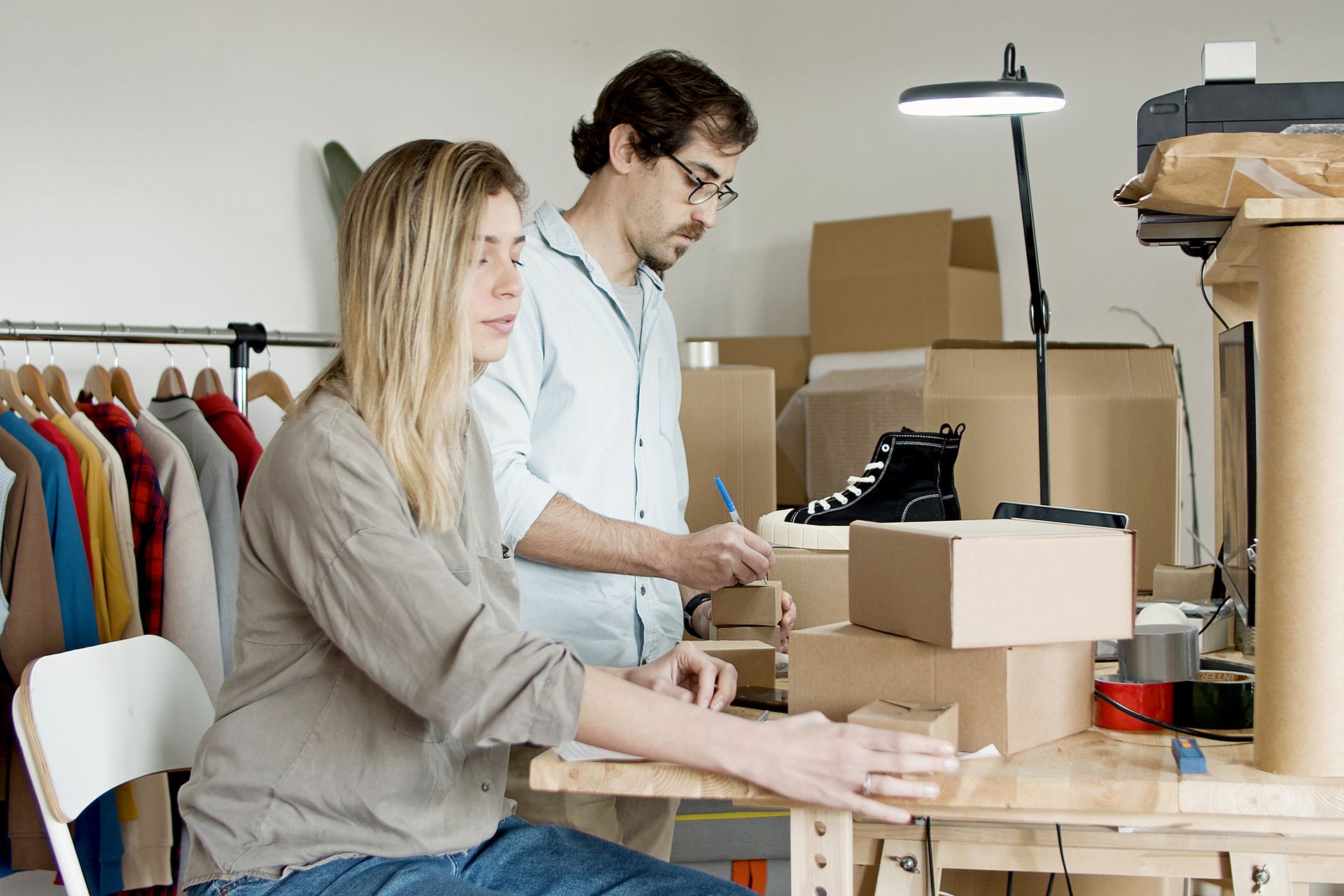 Small business team collaborating in a modern office setup